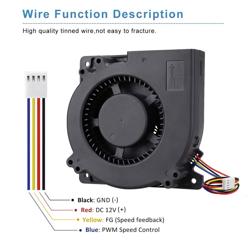 GDSTIME 120mm PWM 4 Pin 12V Dual Ball Bearing DC Brushless Blower Cooling Fan (4.72x4.72x1.26 inch), for Car Seat Amplifier Inflatables Inverter Ventilation - Image 4